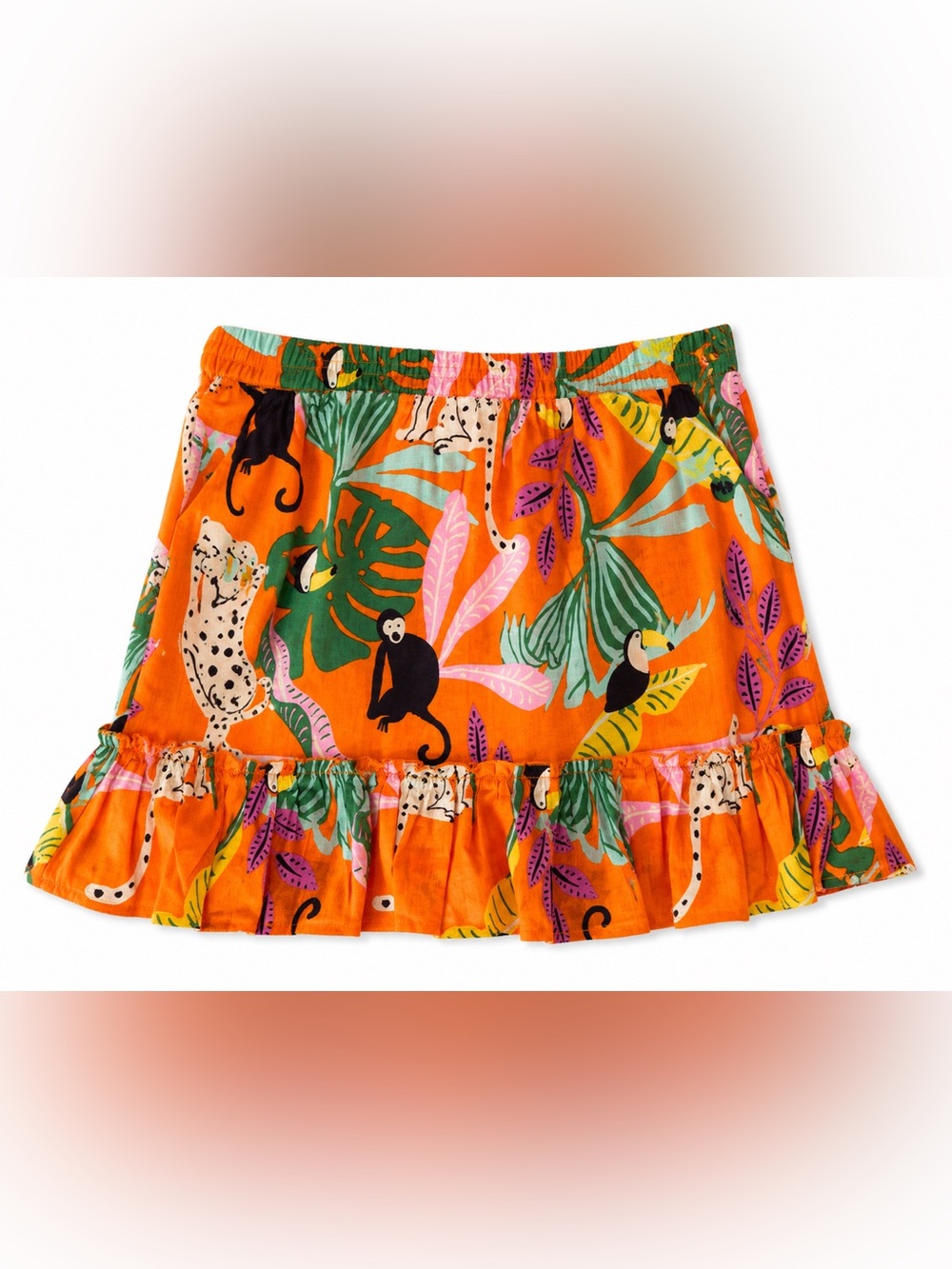 Christian Siriano‎ Orange Tropical Toucan Ruffle Mini Skirt